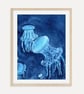 Blue Jellyfish Art Print, Ocean Wall Art, Underwater Marine Life Art Poster