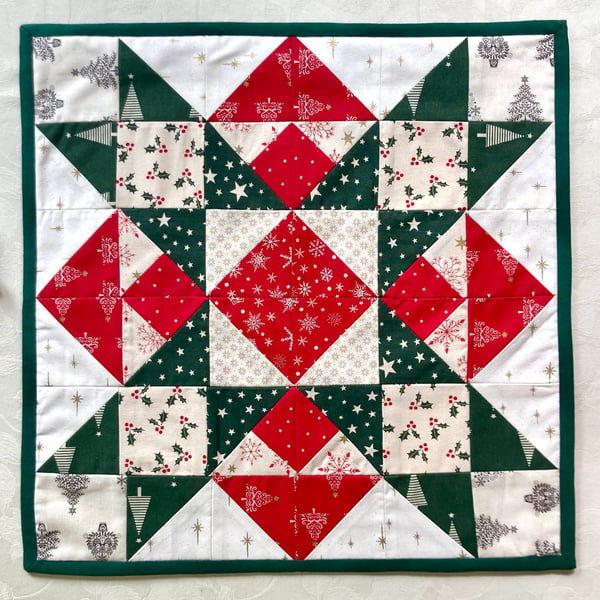 Square Christmas Table Runner with scandi style fabrics
