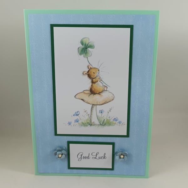 Good luck card - mouse with clover 