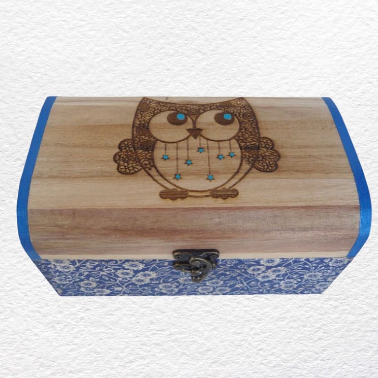 Owl Decorated Wooden Trinket Keepsake Box 20cm