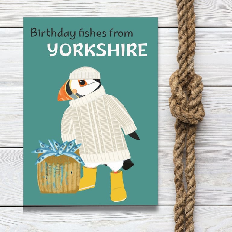 Birthday card - Yorkshire Puffin - funny card illustration