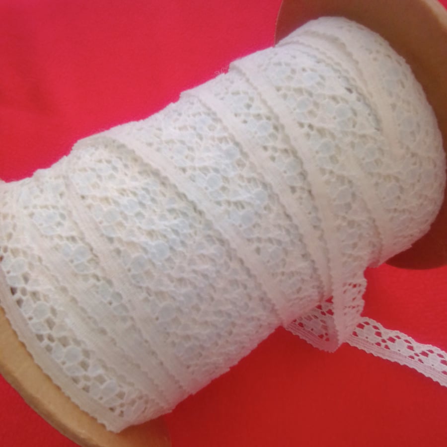 Almost Full Reel of Vintage White Nylon Lace Trim, Craft Supplies, Lace Trim
