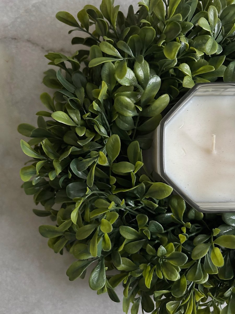 Mini Buxus Candle Greenery Year-Round Artificial Wreath (candle not included)