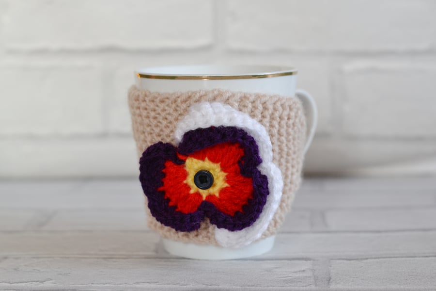 Pansy Flower Knitted Flower Mug Hug 