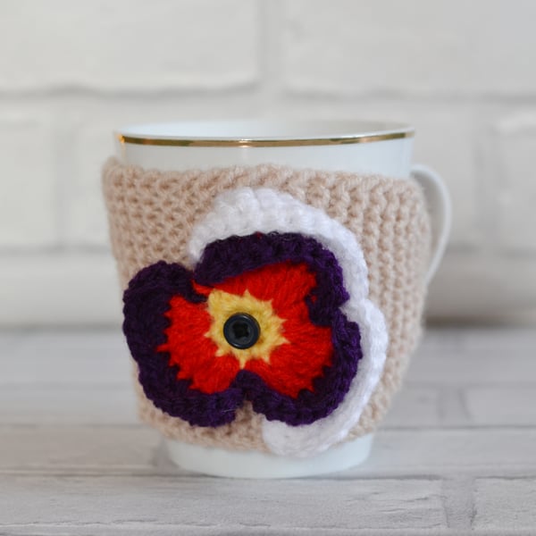 Pansy Flower Knitted Flower Mug Hug 