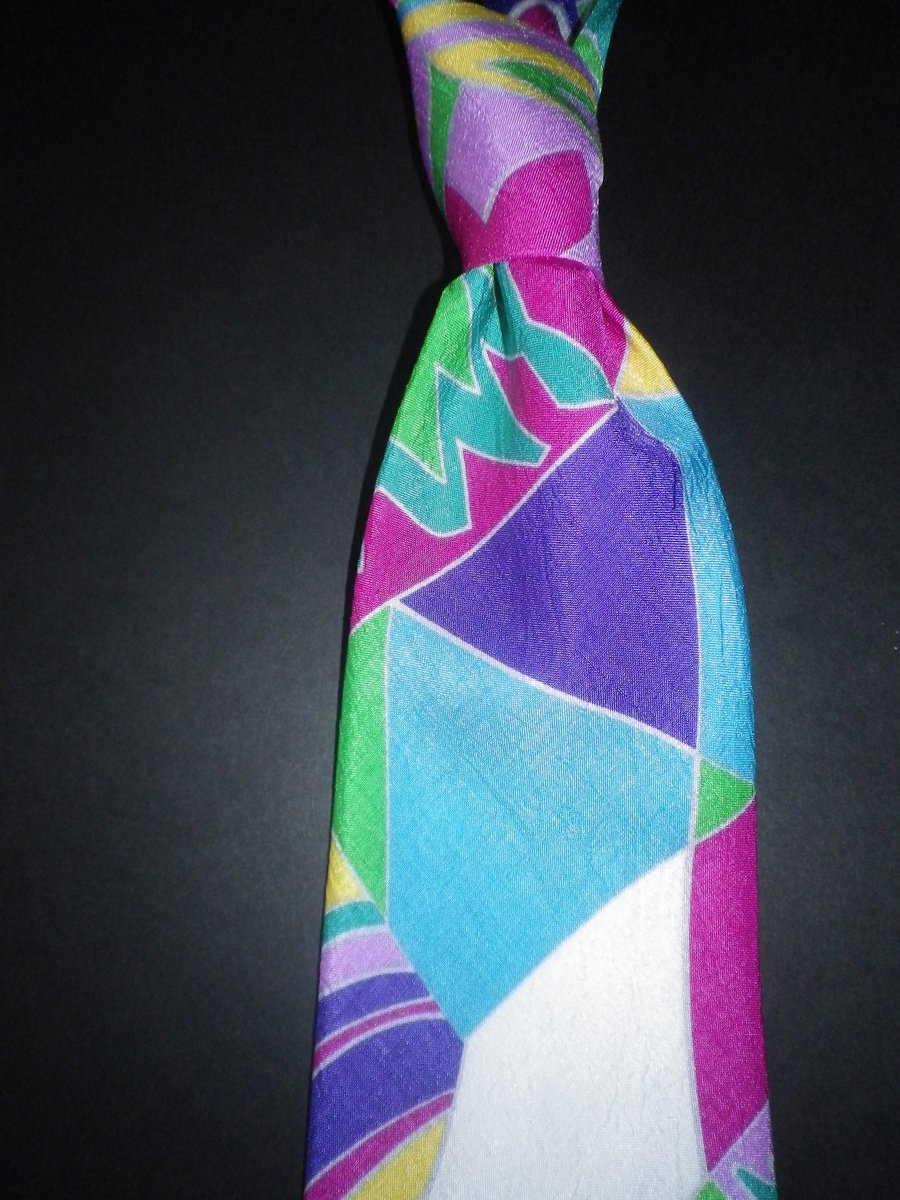 multicoloured block  design silk screen print tie 9.5cm, free shipping