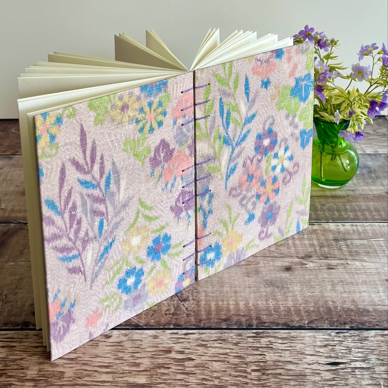 Perfectly Imperfect Coptic Stitch Journal covered with Upcycled Kimono Silk