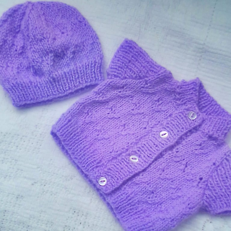 Patterned Cardigan and Hat for a Baby Girl, Baby Clothes, Baby Shower Gift