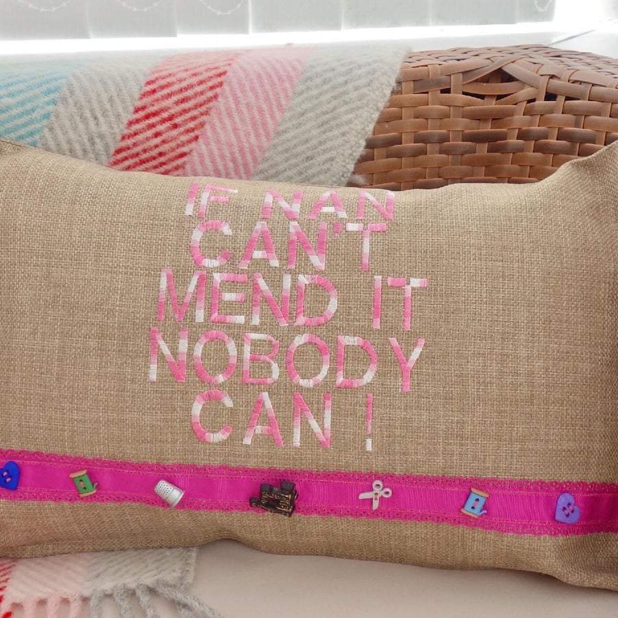 Nan: Embroidered Cushion 46x30cm