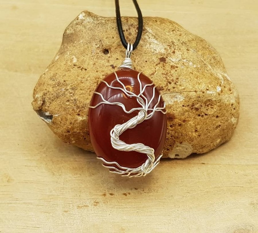 Wire Wrap Red Carnelian tree of life pendant. July Birthstone. 17th Anniversary
