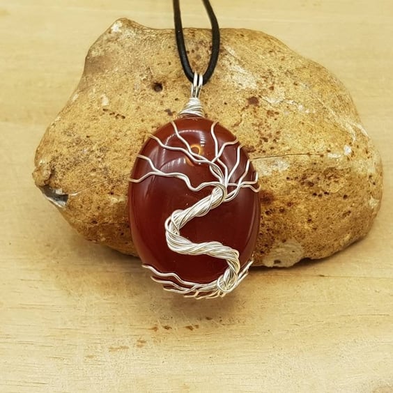 Wire Wrap Red Carnelian tree of life pendant. July Birthstone. 17th Anniversary