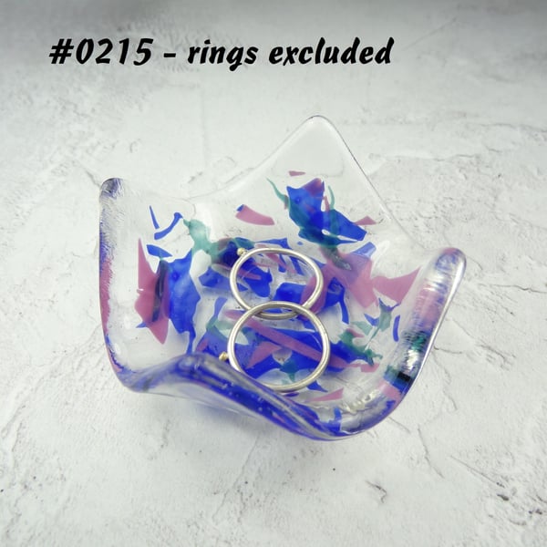 Blue and pink fused glass ring dish, 7cm approx, handcrafted (0215)