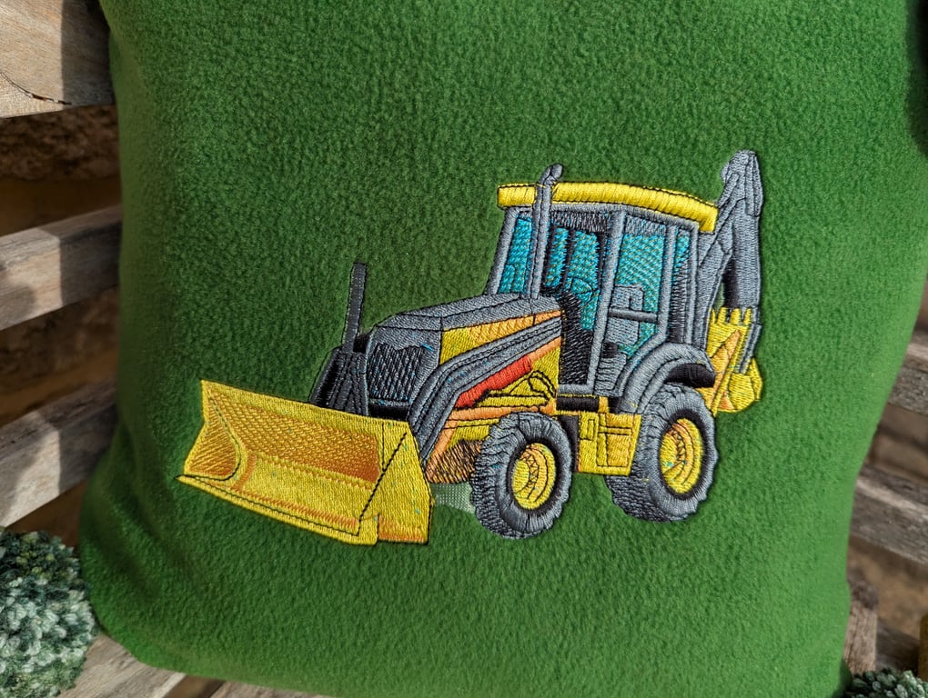 Green Embroidered Tractor Cushion