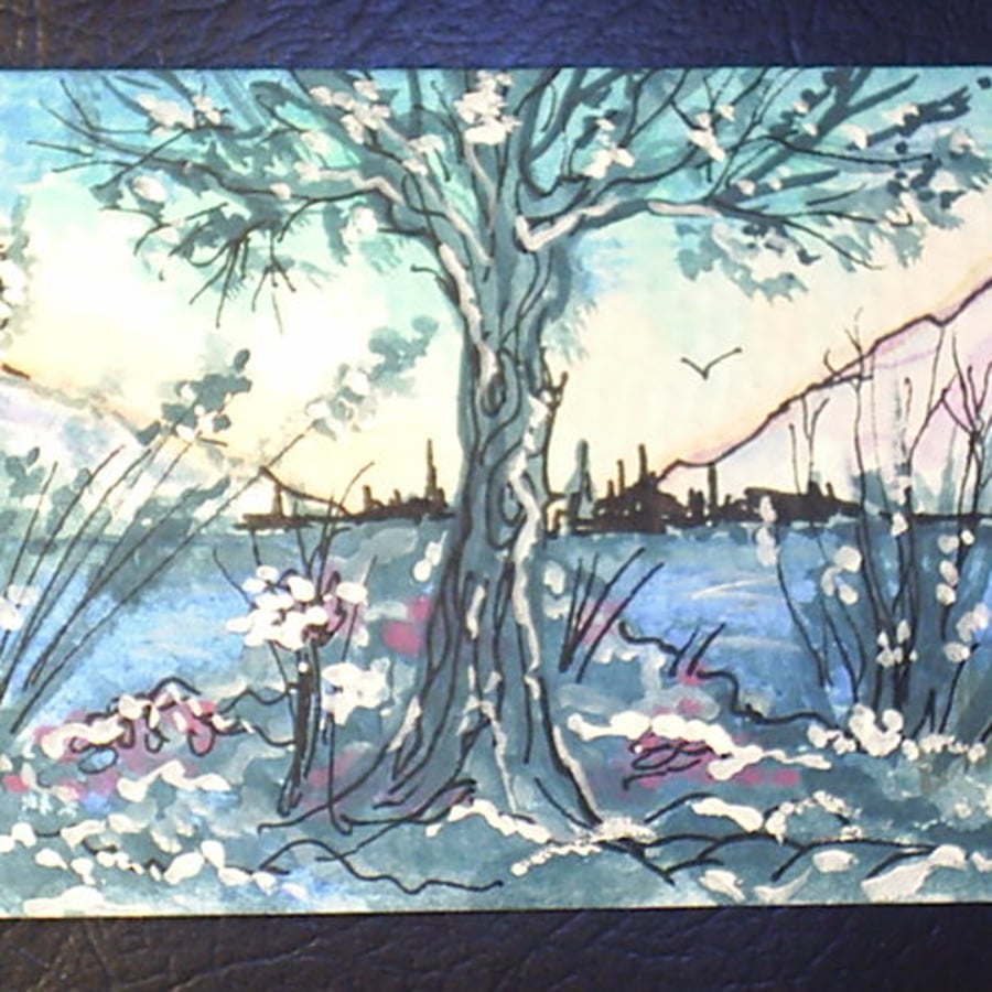 Lakeland Trees aceo sfa original watercolour by Gweddus