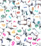 7mm Flat Round Number Beads - White Acrylic Beads with Colourful Numbers 