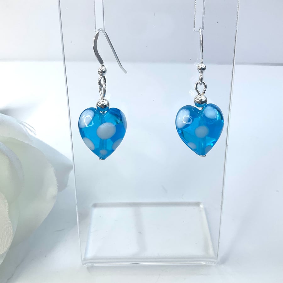 Pretty Blue Spot Murano Glass Earrings with Sterling Silver Earwires