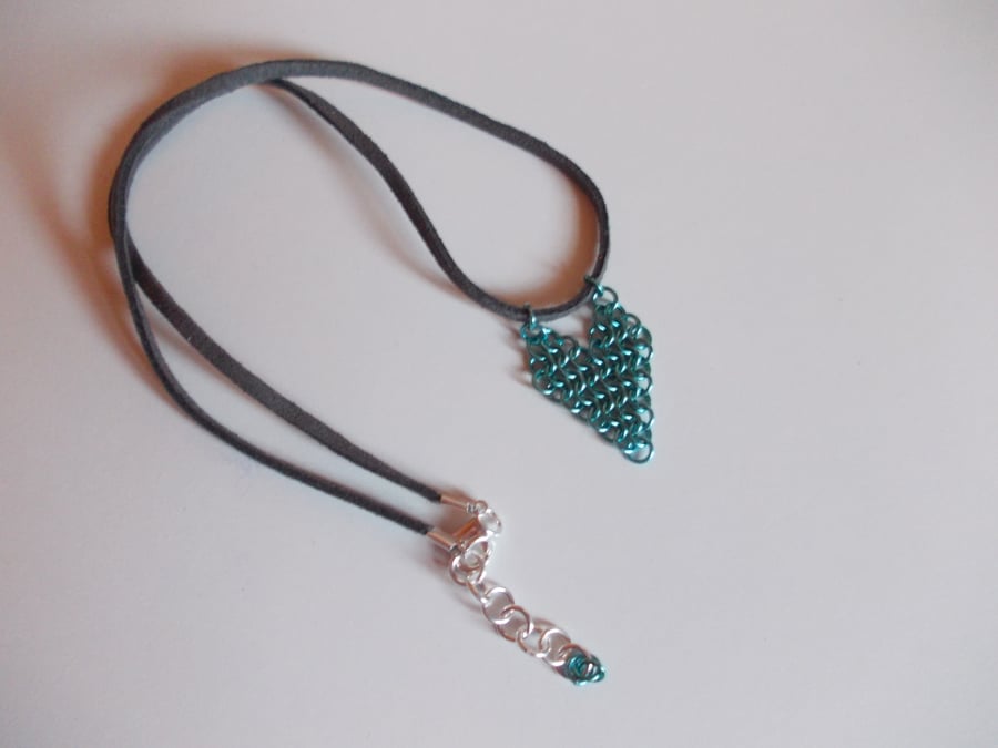 Teal chainmaille heart pendant