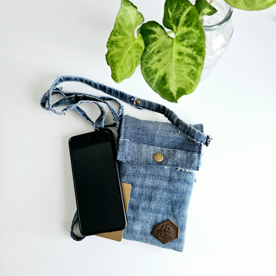 Crossbody phone bag,  mobile phone case, upcycled denim bag, small jeans bag