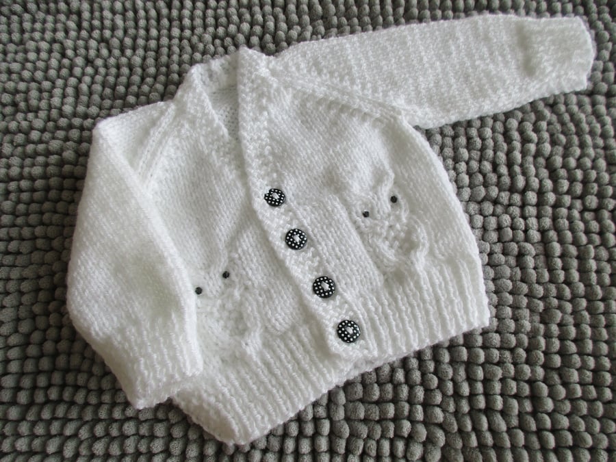 14" Newborn White Baby Boys Owl Cardigan