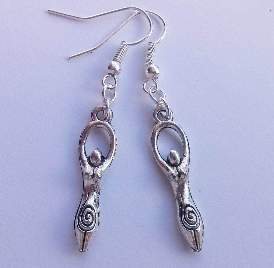 Silver Plate Goddess Drop Dangle Earrings