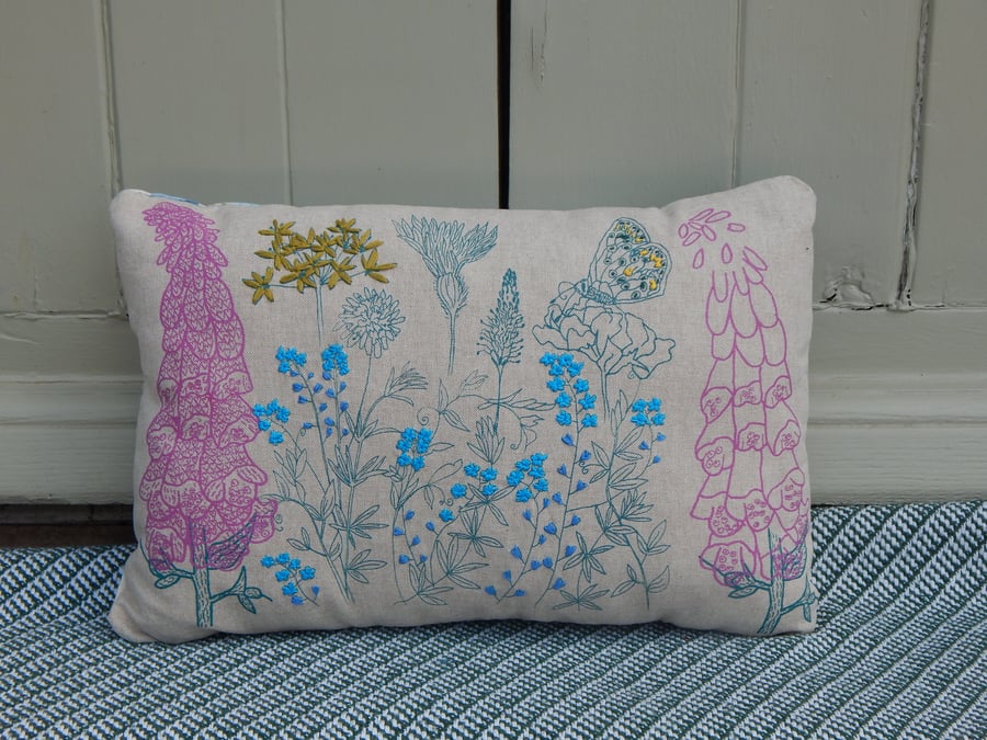 Butterfly and Wild flower Cotton Canvas Cushion  Screen printed