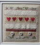 Little Red Hearts Sampler small hand-stitched framed textile, a gift of love - Image 1