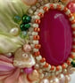 Green & Pink Silk Beaded Side Tiara with Pink Agate and Pearls - Image 4