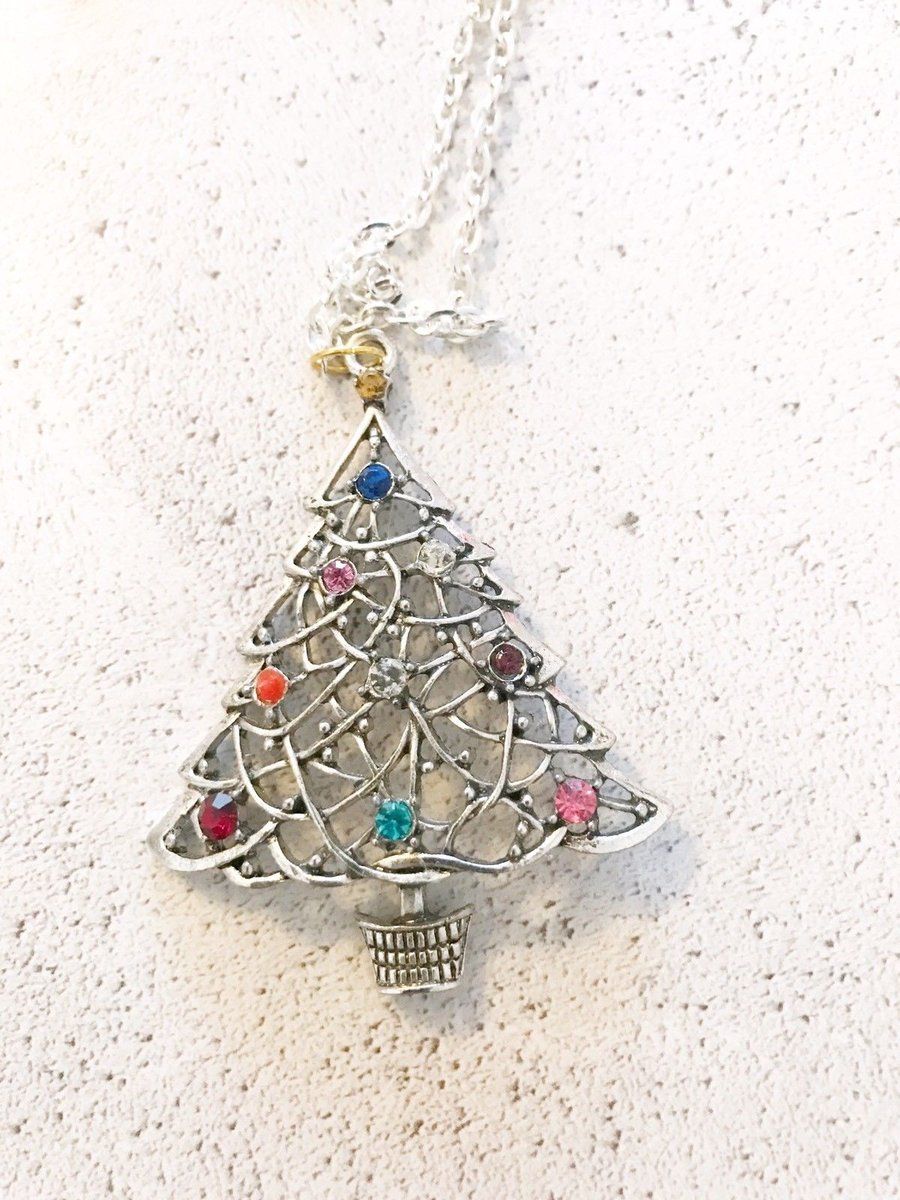 Christmas Tree Necklace with Vintage Gemstones 