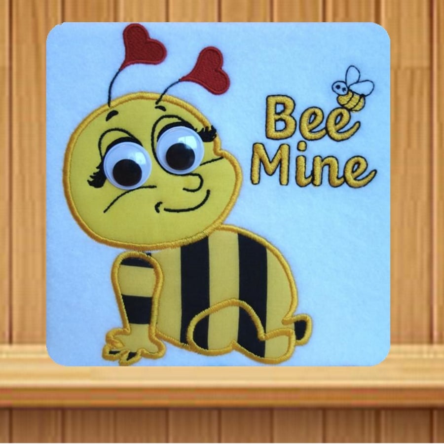 Bee Mine Valentine Handmade embroidered design with applique effect Bee