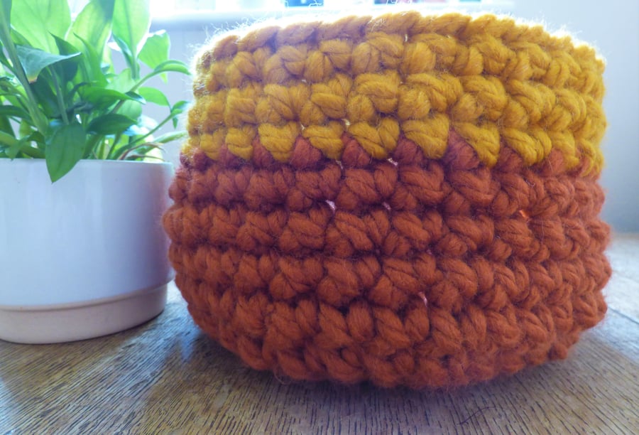 Autumn Coloured Crocheted Bowl in Rust and Mustard (21cmX15cm)
