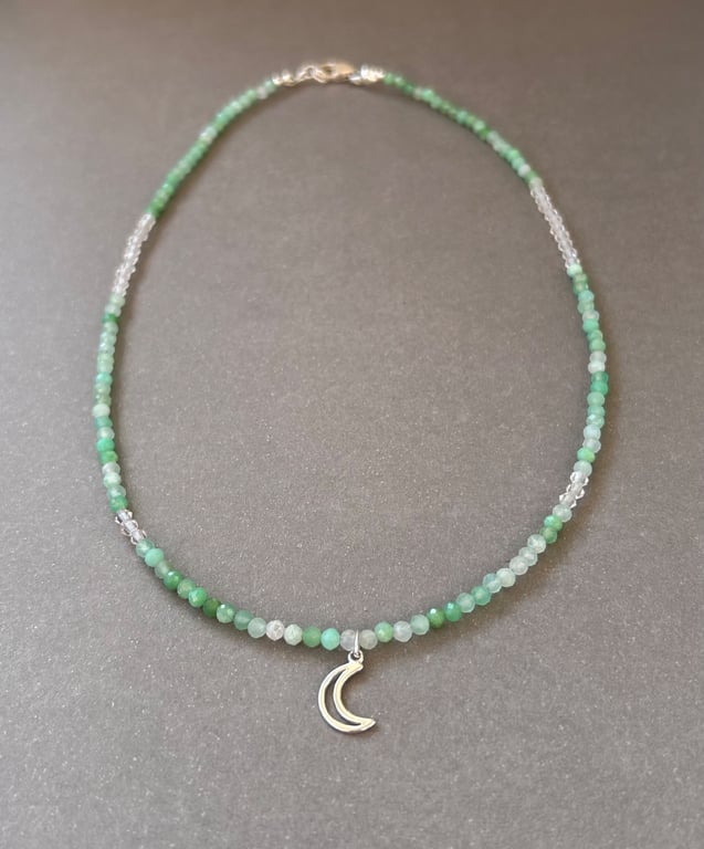 Chrysoprase Crescent Moon Necklace 