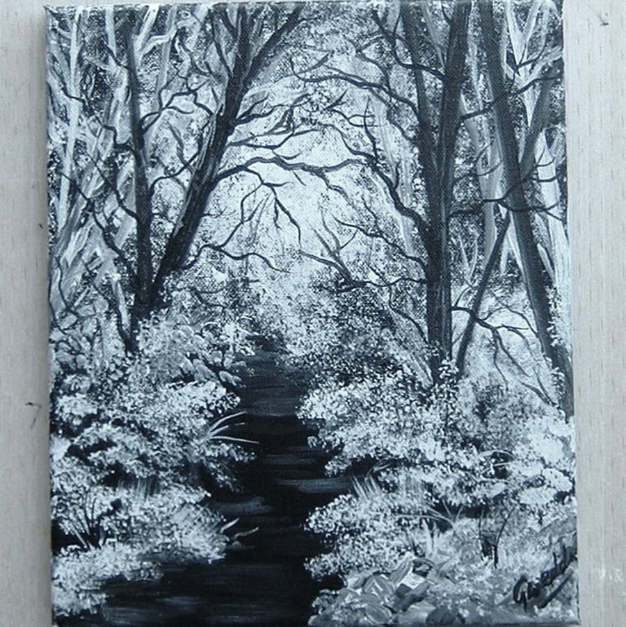 Art painting acrylic woodland box canvas 10 x 12" original 145