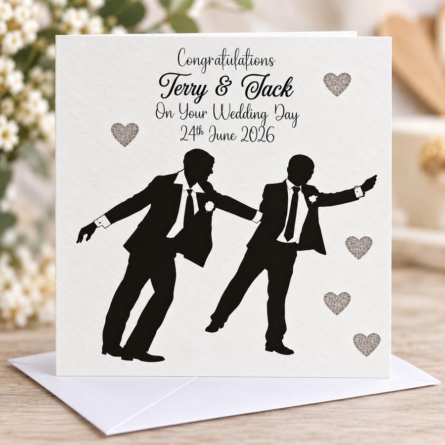 Personalised Same Sex Wedding Card for Two Grooms-Congratulations Card