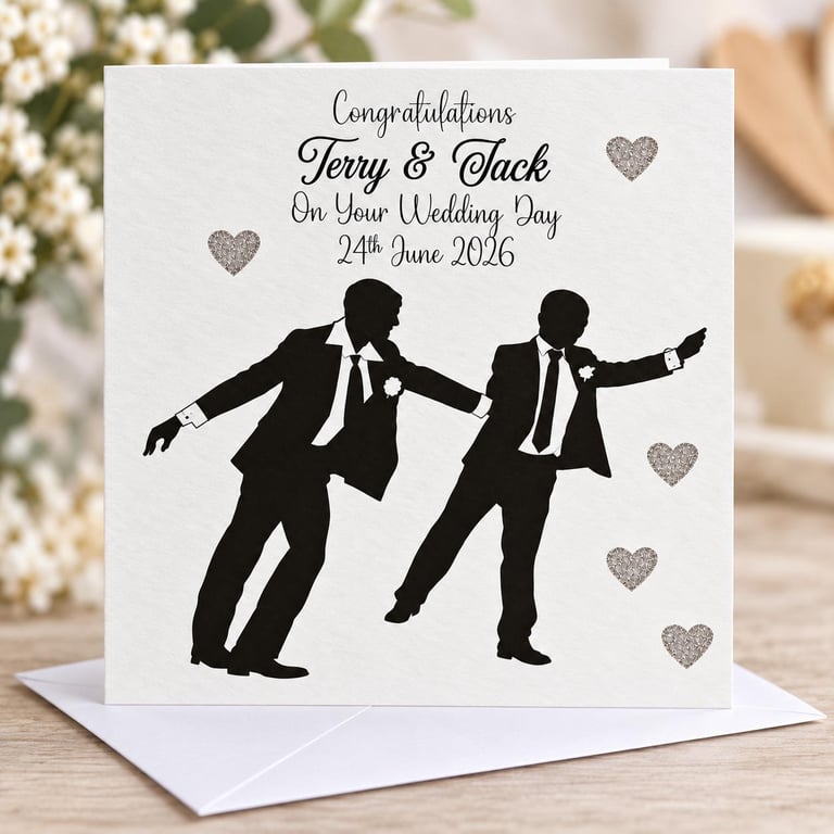 Personalised Same Sex Wedding Card for Two Grooms-Congratulations Card