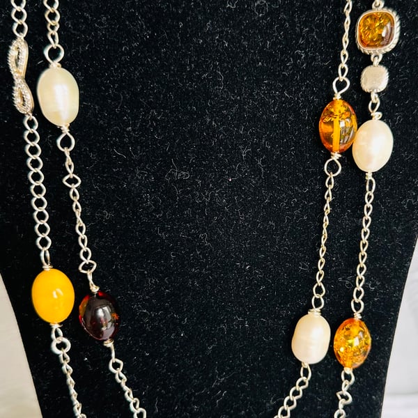 Pearl and Baltic Amber necklace 