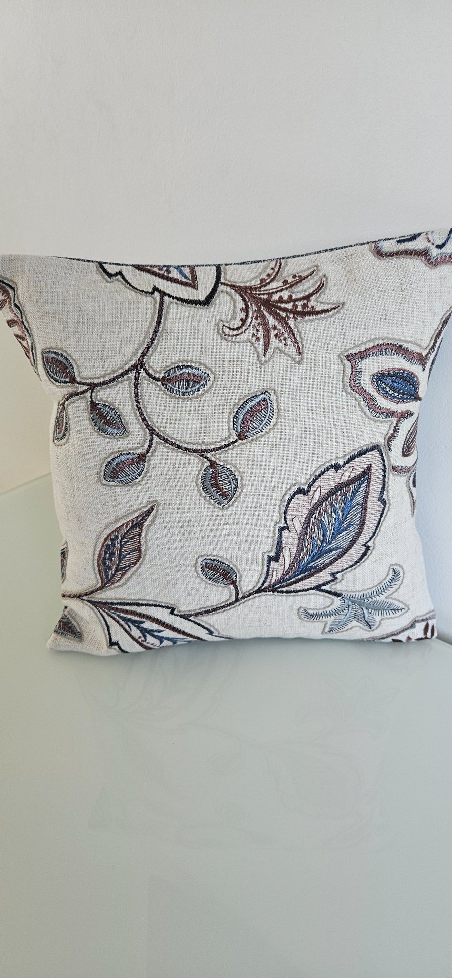12" cushion cover embroidered leaf design 