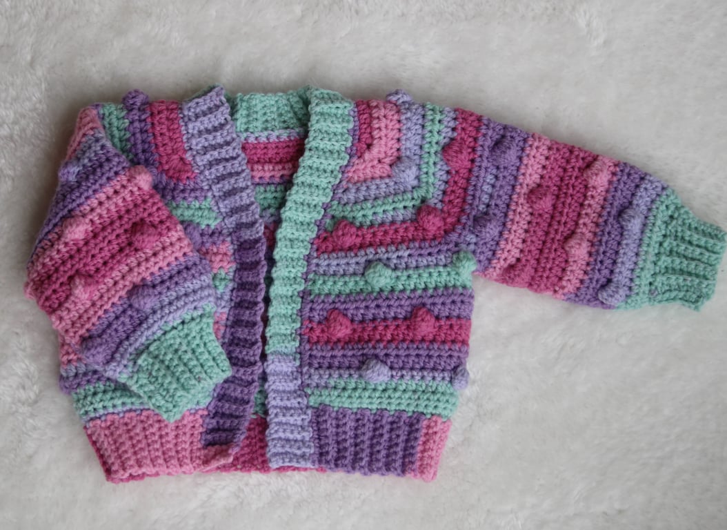 Baby Cardigan for Baby Girl, Size 0-3 Months, Pastel Colours, New Baby Gift