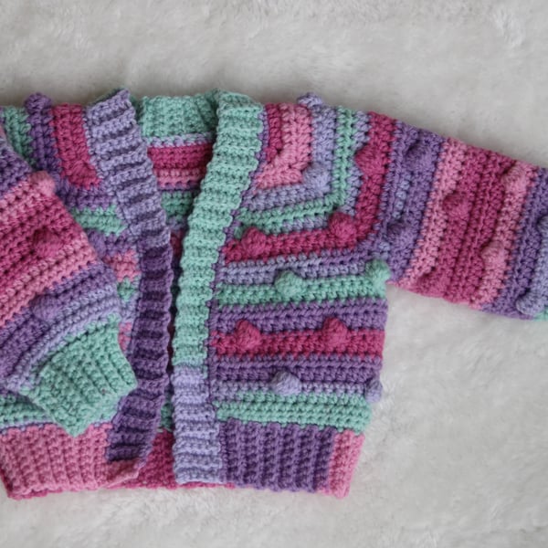 Baby Cardigan for Baby Girl, Size 0-3 Months, Pastel Colours, New Baby Gift