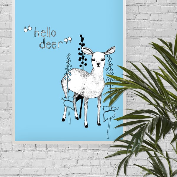 Hello Deer, A3 Giclee Print