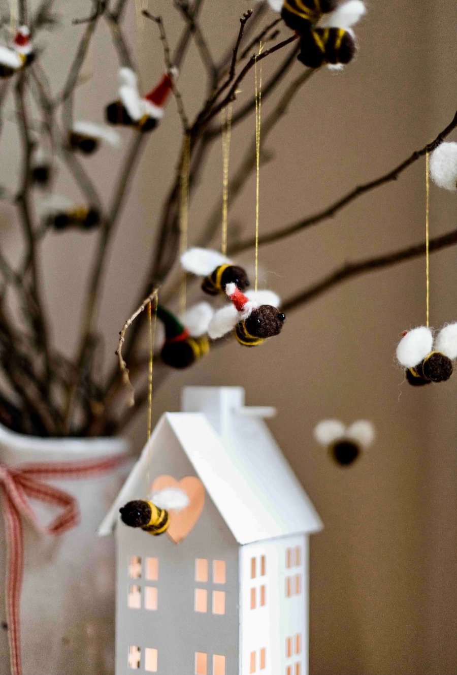 Winter Bees Wearing Santa Hats 