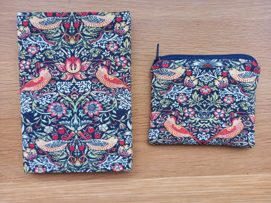 William Morris Damson Strawberry Thief Gift Set - Notebook and purse