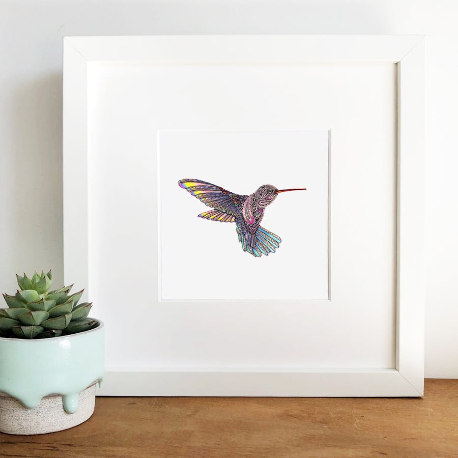 'Hummingbird' Hand Finished Framed Print