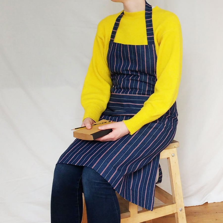 Work Apron in Beautiful Woven Stripe Denim  - womens art & craft apron.