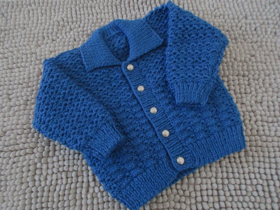 18" Baby Boys Patterned  Blue Cardigan with collar
