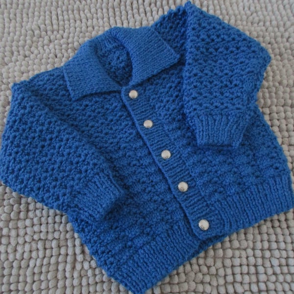 18" Baby Boys Patterned  Blue Cardigan with collar