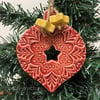 Large Pottery Bauble with dangly stars Christmas decoration (red)