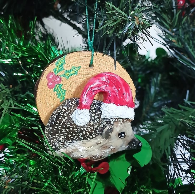 Christmas tree decoration, Hedgehog with a sant... - Folksy