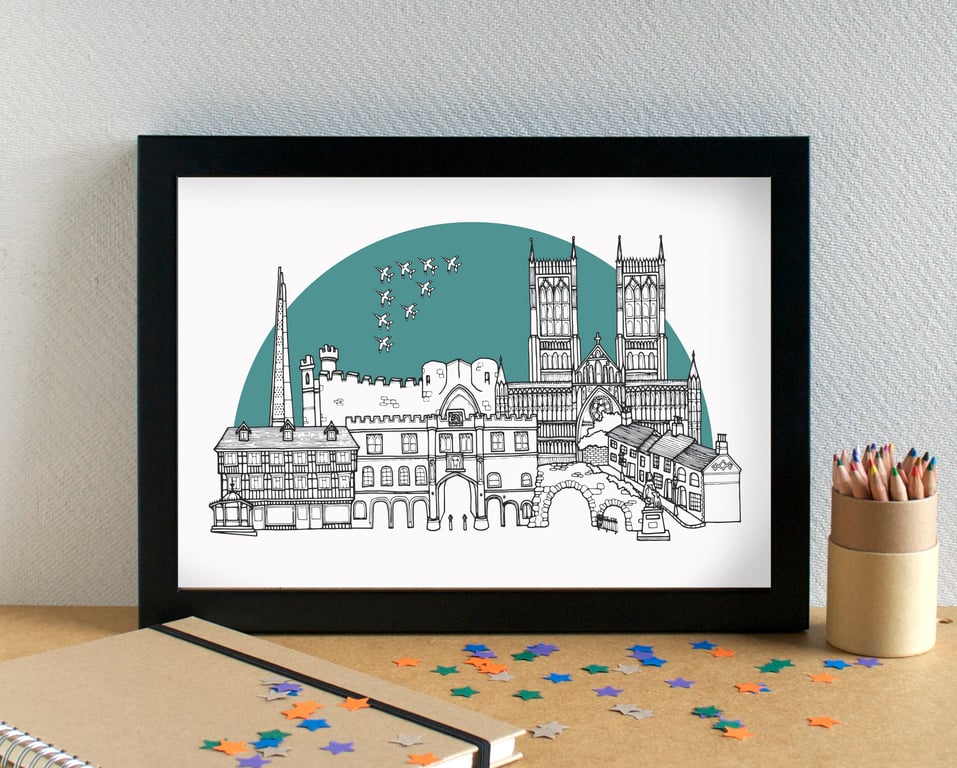 Lincoln Landmarks Skyline Art Print