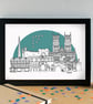 Lincoln Landmarks Skyline Art Print - Image 1