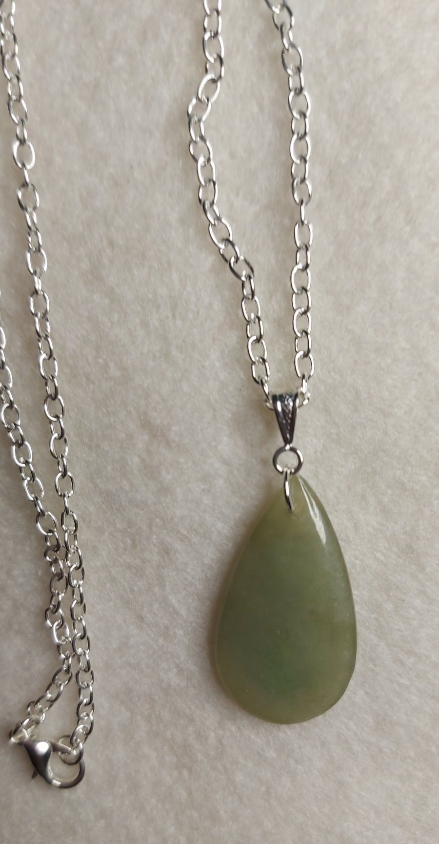 Classic Natural Green Genuine Jade Teardrop Pendant,  Smooth, Minimalist, 